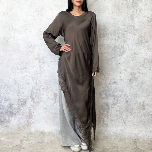 Blusa larga asimetrica cafe