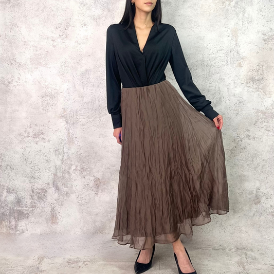 Falda midi plisada taupe