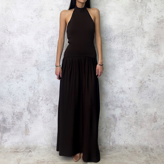 Vestido tejido en punto fino color café