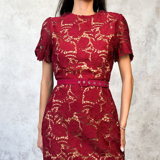 Vestido midi de guipiur vino