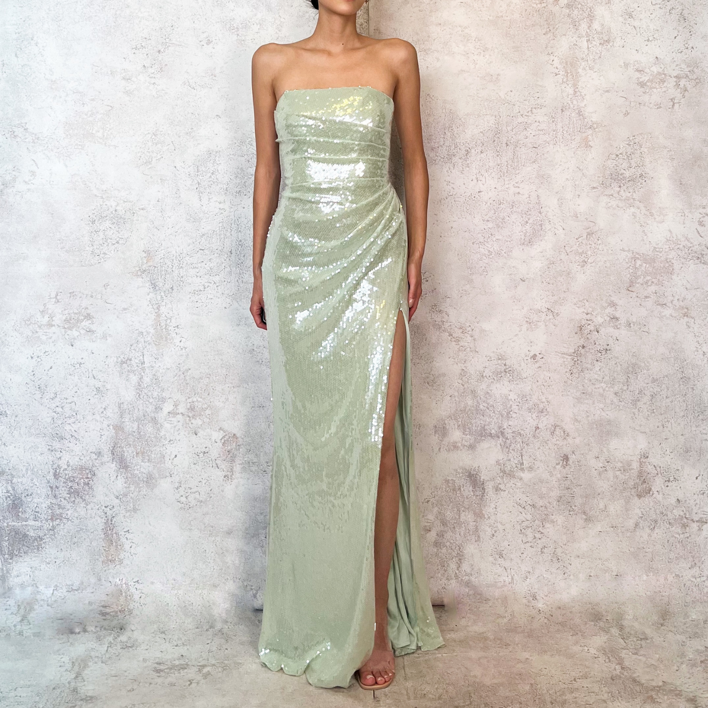 Vestido largo lentejuela sage