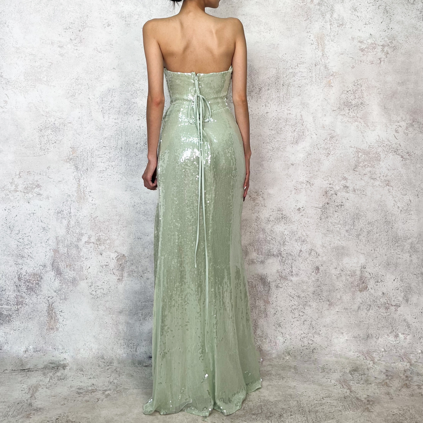 Vestido largo lentejuela sage