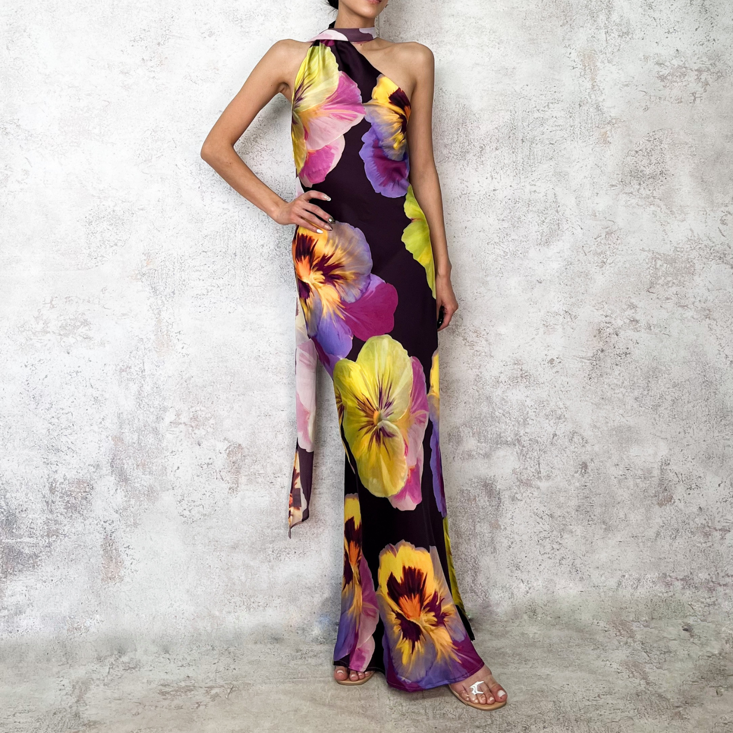Vestido largo estampado morado