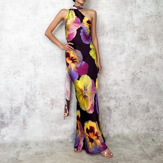 Vestido largo estampado morado