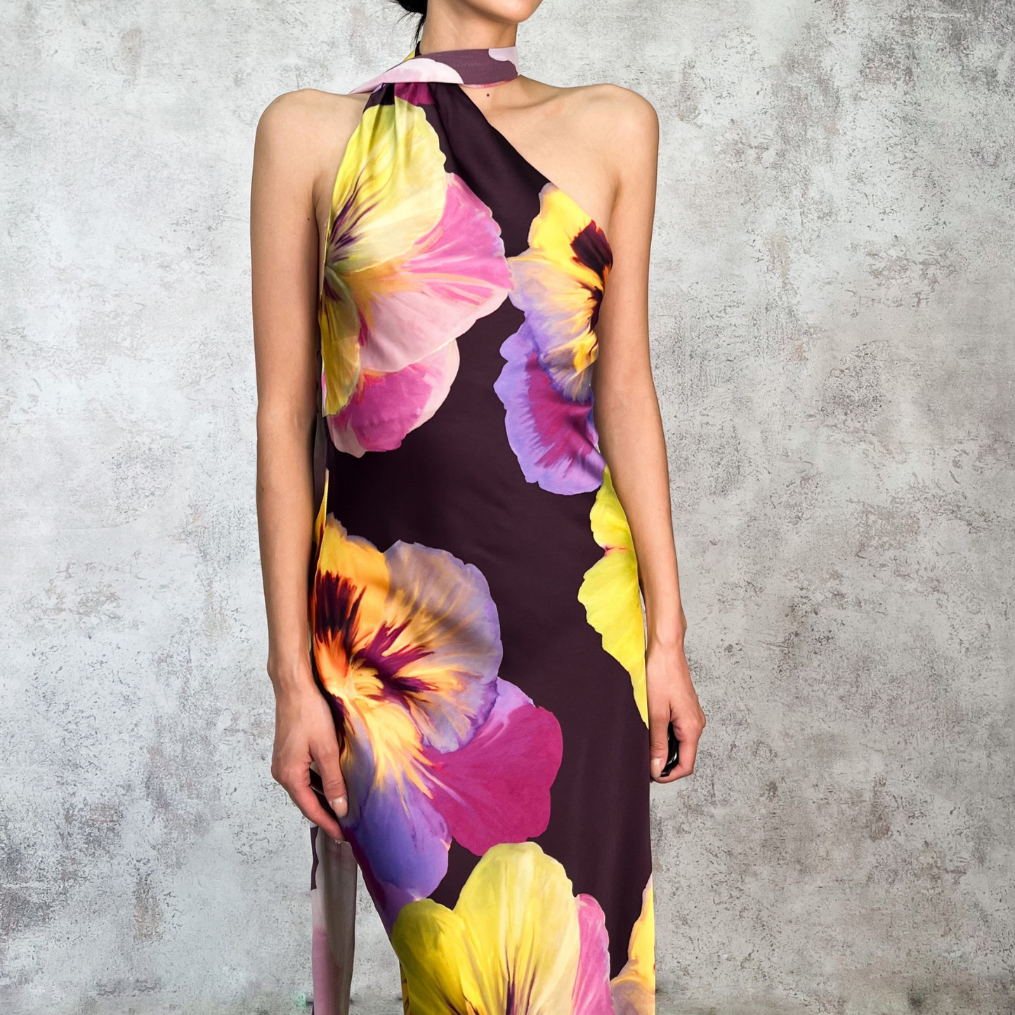 Vestido largo estampado morado
