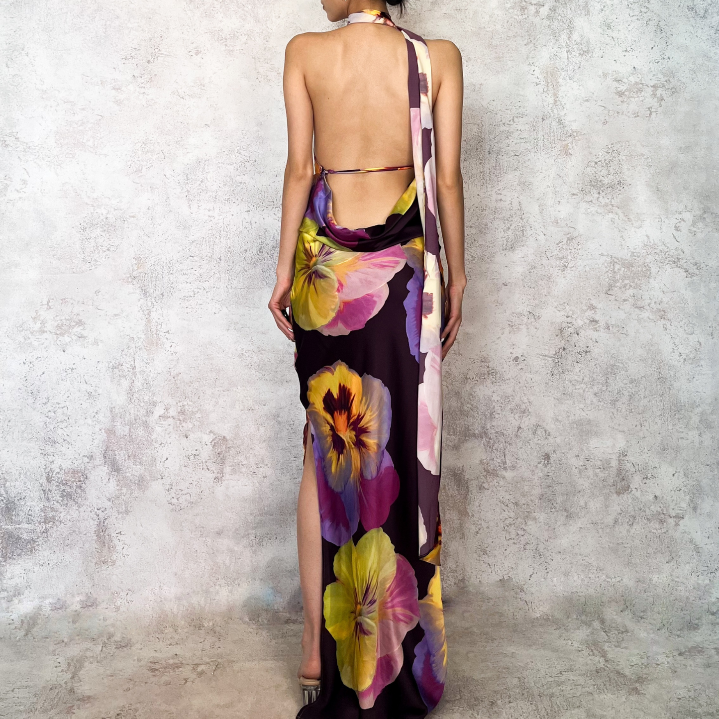 Vestido largo estampado morado