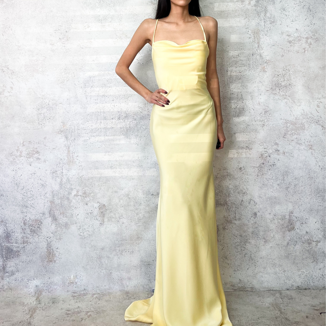 Vestido largo satin amarillo