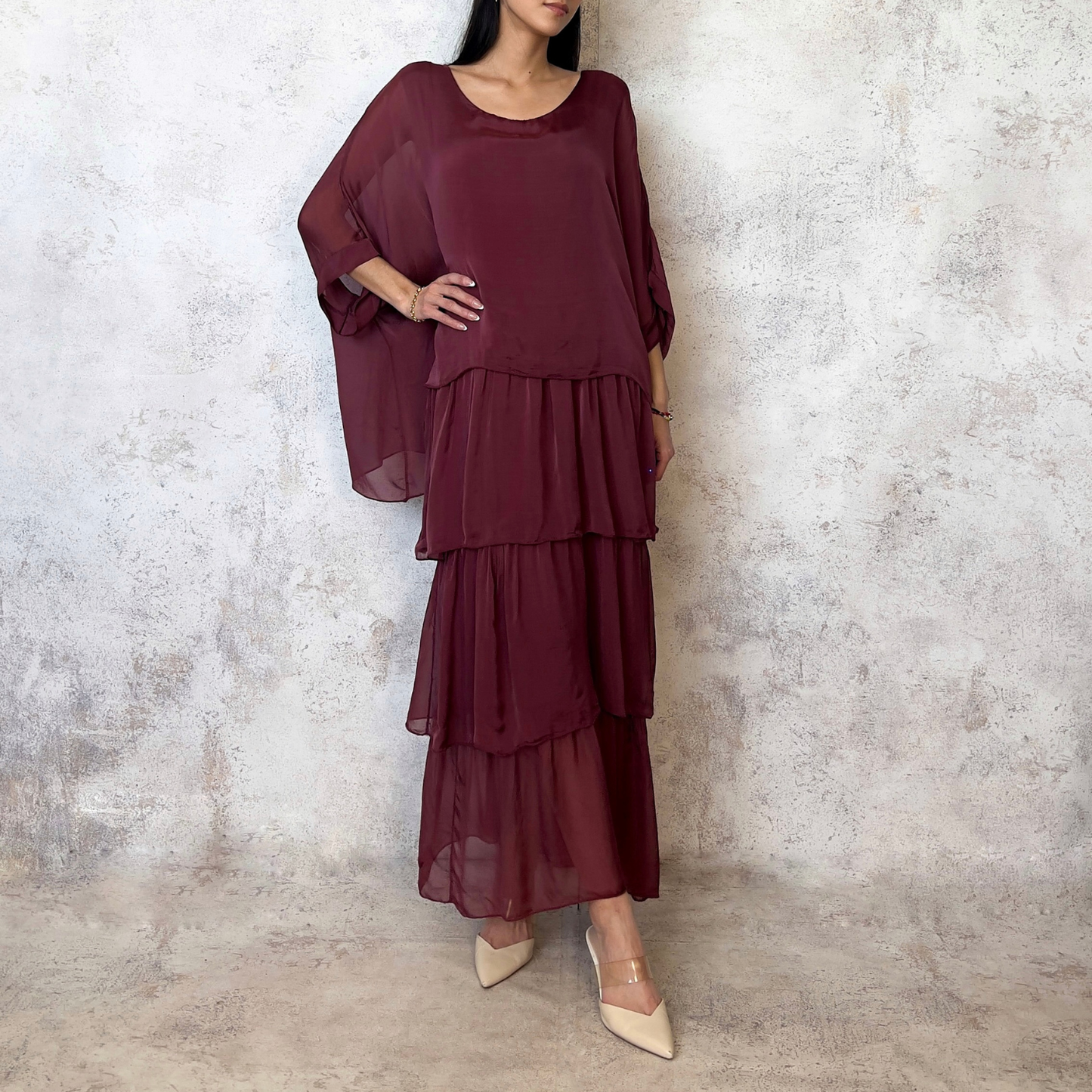 Vestido vino seda italiana