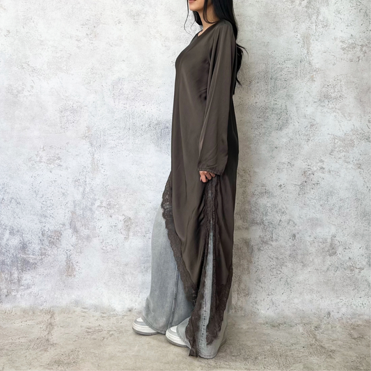Blusa larga asimetrica cafe