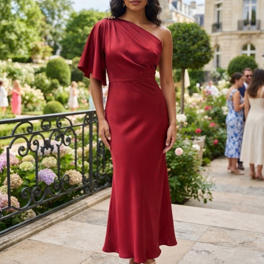 Vestido midi rojo satinado
