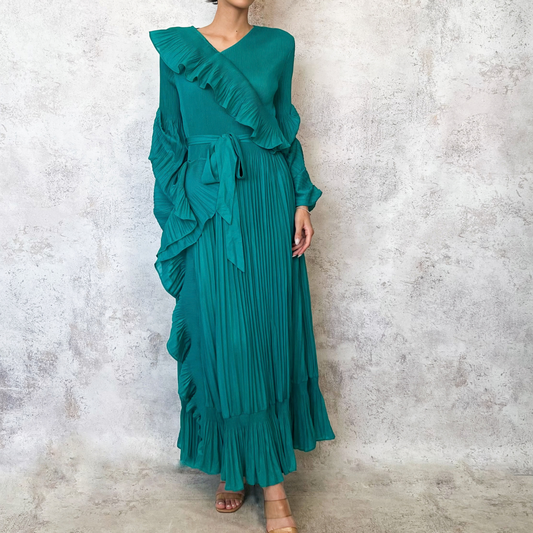 Vestido midi asimetrico verde aqua
