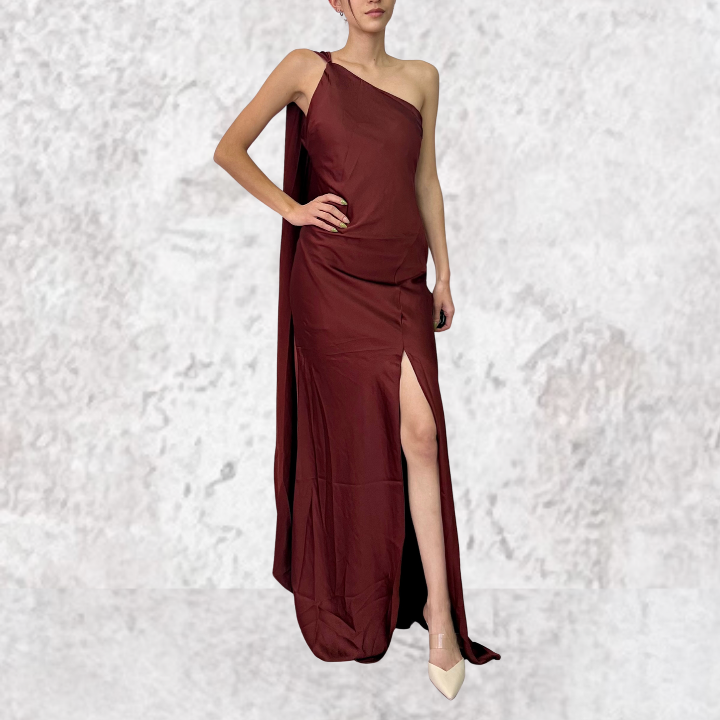 Vestido largo satinado terracota