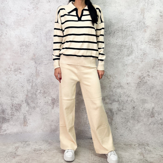 Set de punto beige rayado