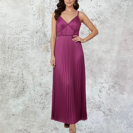 Vestido largo rosa tableado