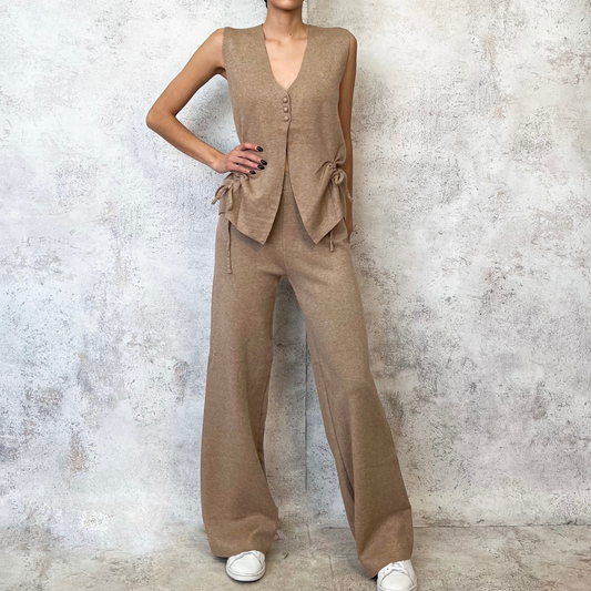 Set tejido de chaleco taupe