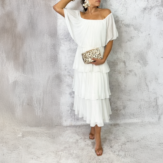 VESTIDO PLISADO CAPAS BLANCO