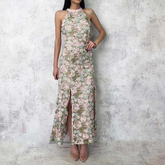 Vestido midi de guipiur halter