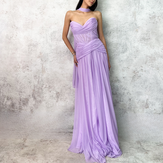 Vestido largo drapeado lavanda
