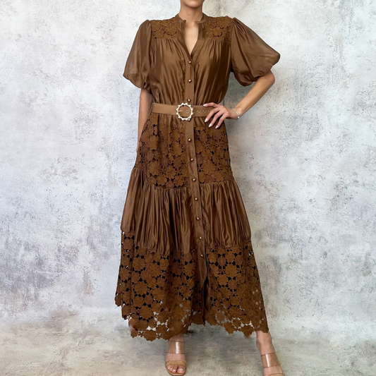 Vestido midi bordado moka