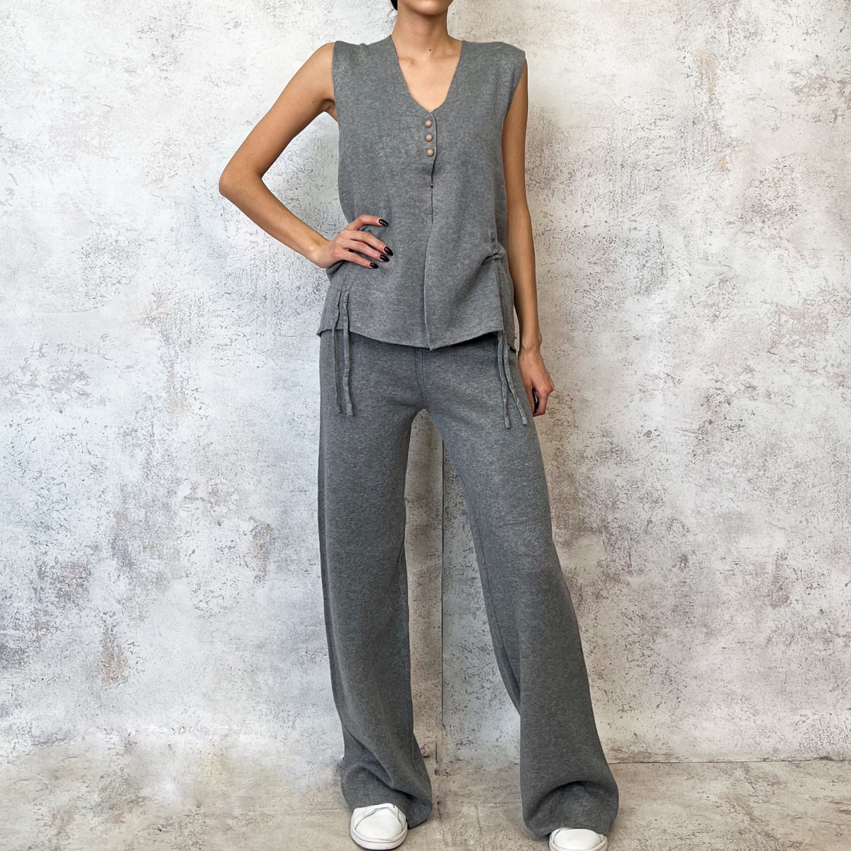 Set tejido de chaleco gris