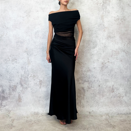 Vestido midi de mesh negro