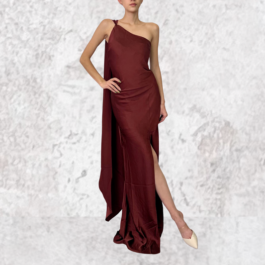 Vestido largo satinado terracota