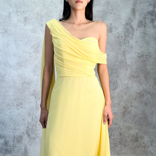 Vestido largo de gasa amarillo