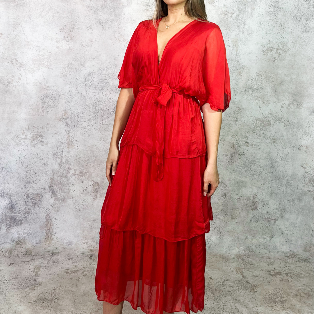 Vestido rojo de seda italiana