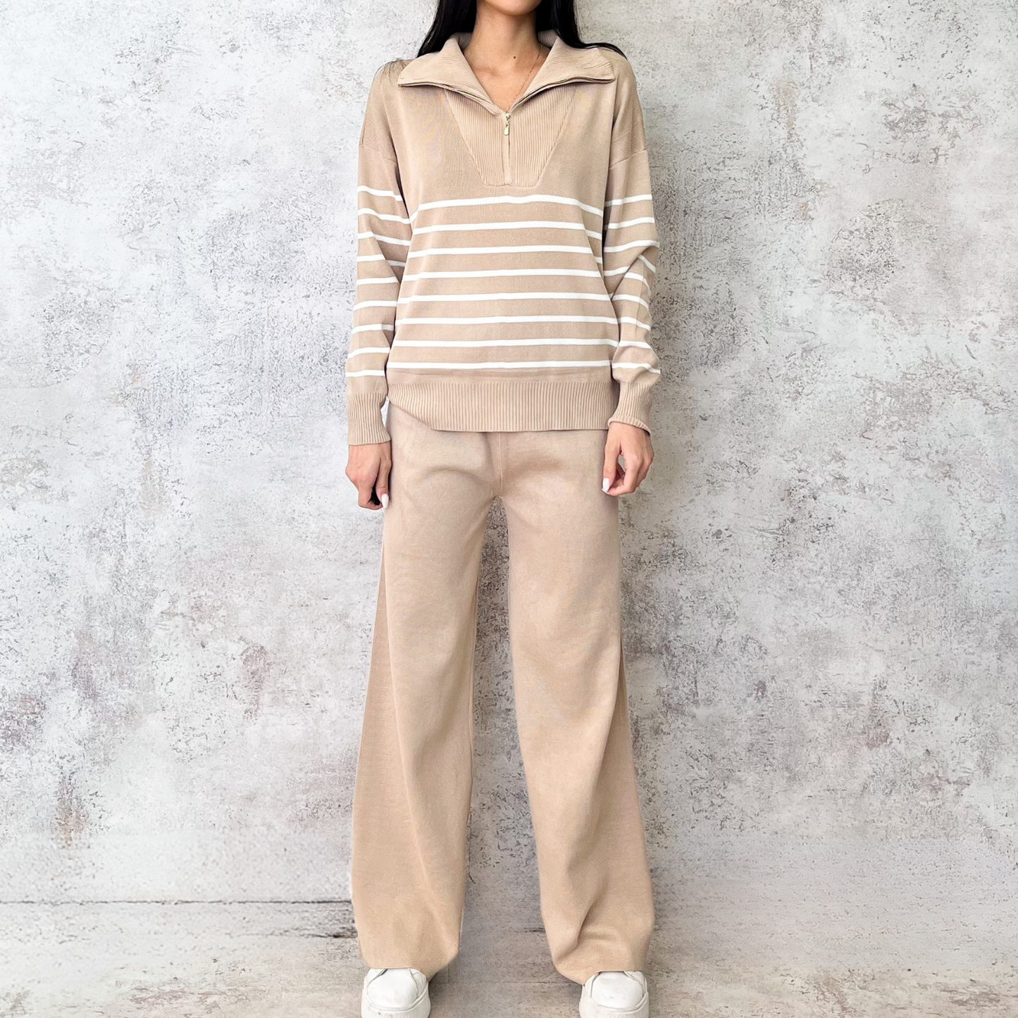 Set tejido beige rayado