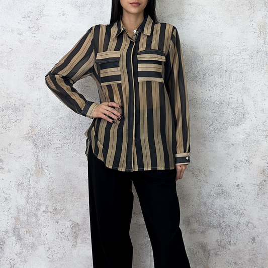 Camisa de gasa rayas moka con negro