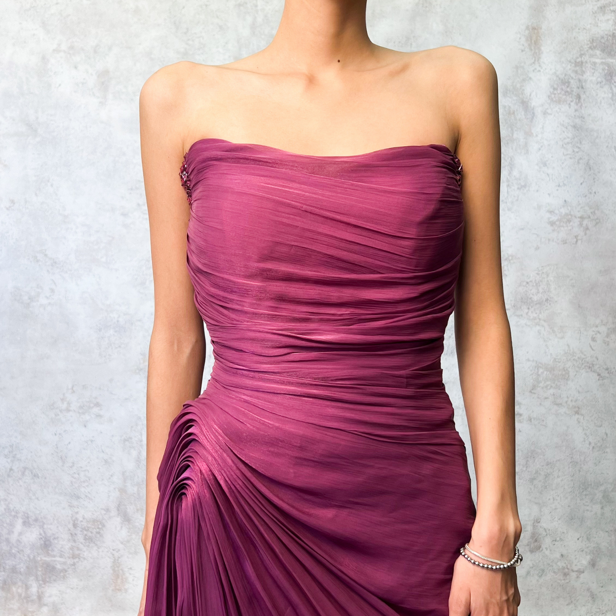 Vestido largo bugambilia drapeado