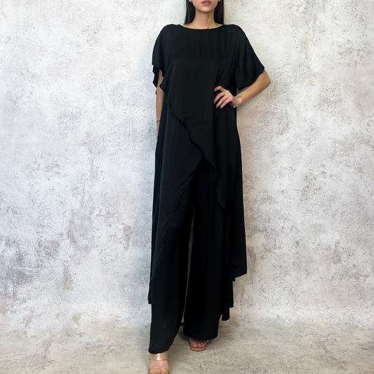 Set asimetrico de satin negro
