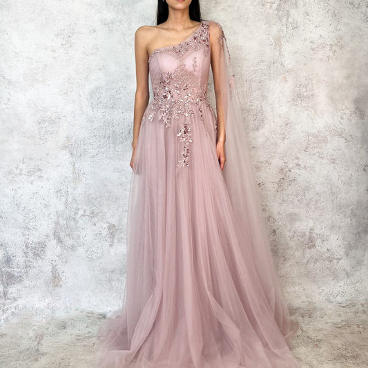 Vestido largo corte princesa mauve