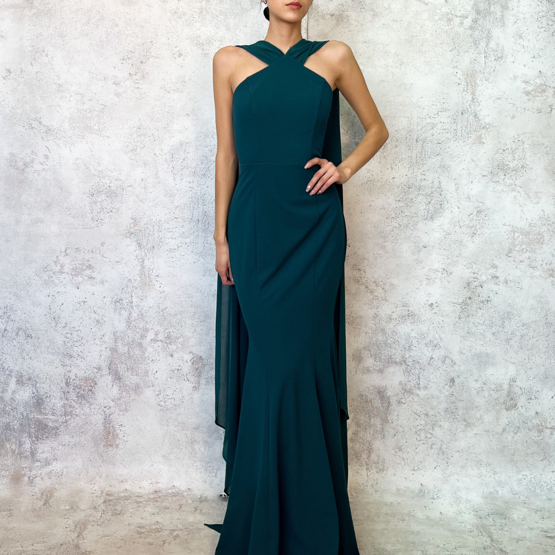 Vestido largo halter color teal
