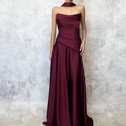 Vestido largo strapless burgundy