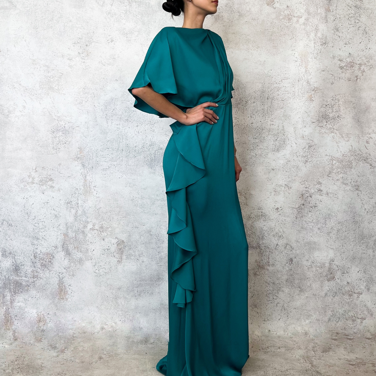 Vestido largo olanes color teal