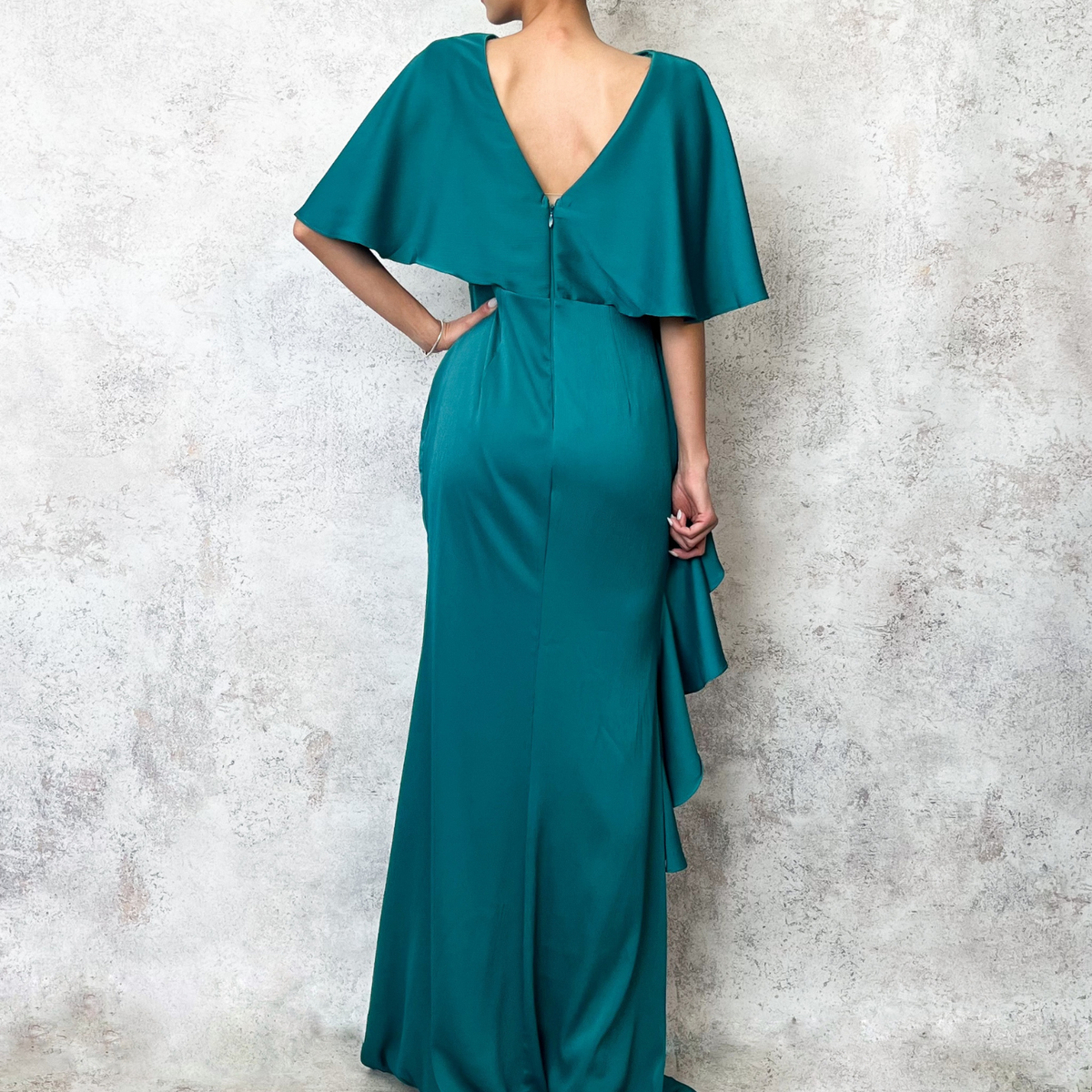 Vestido largo olanes color teal