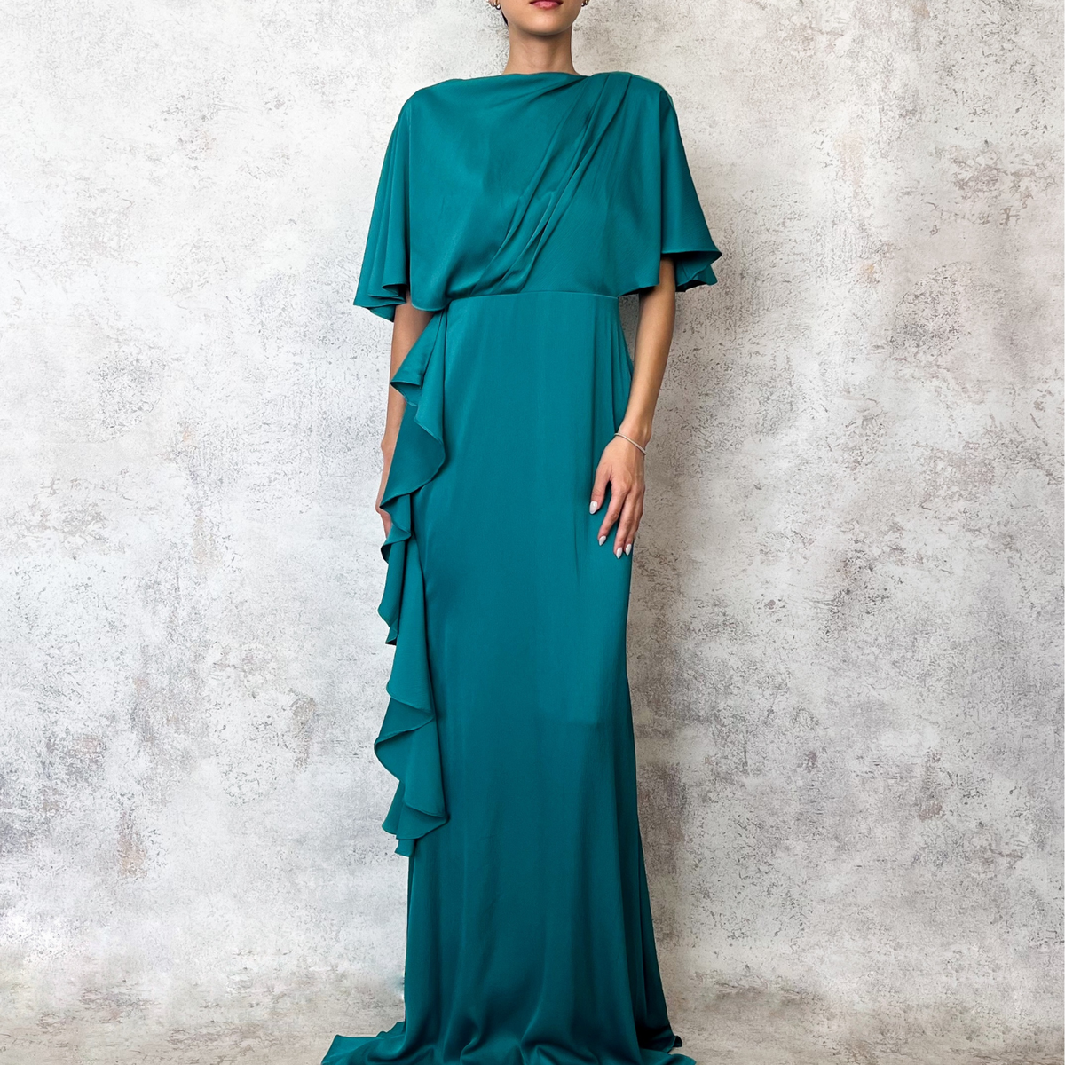 Vestido largo olanes color teal