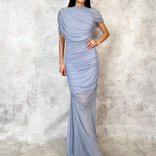 Vestido largo de mesh azul cielo