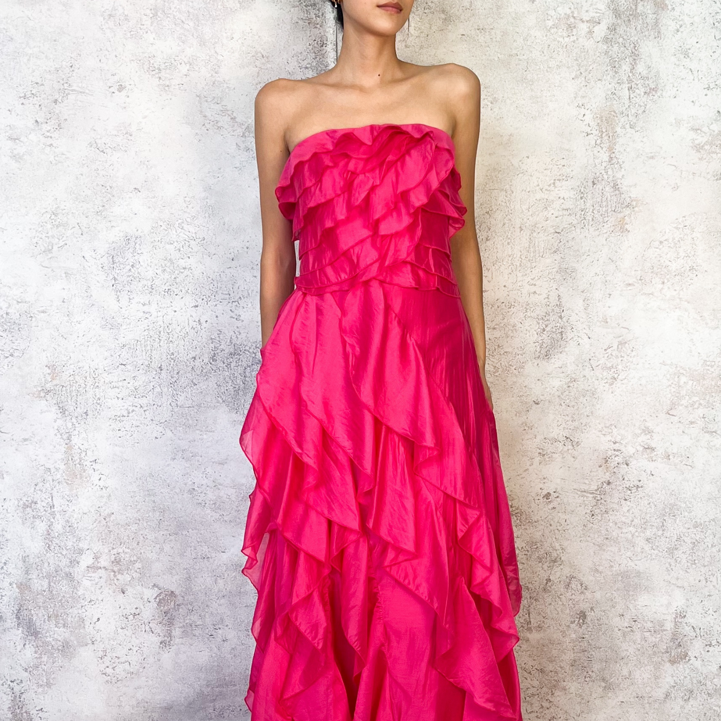 Vestido largo olanes fuchsia