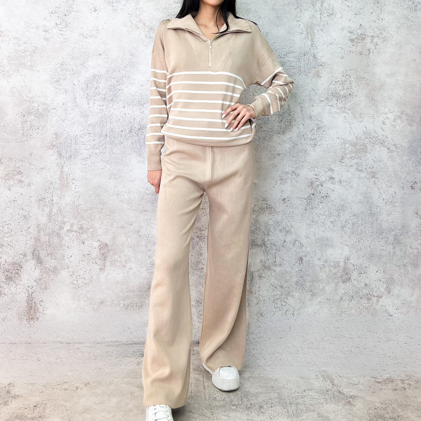 Set tejido beige rayado