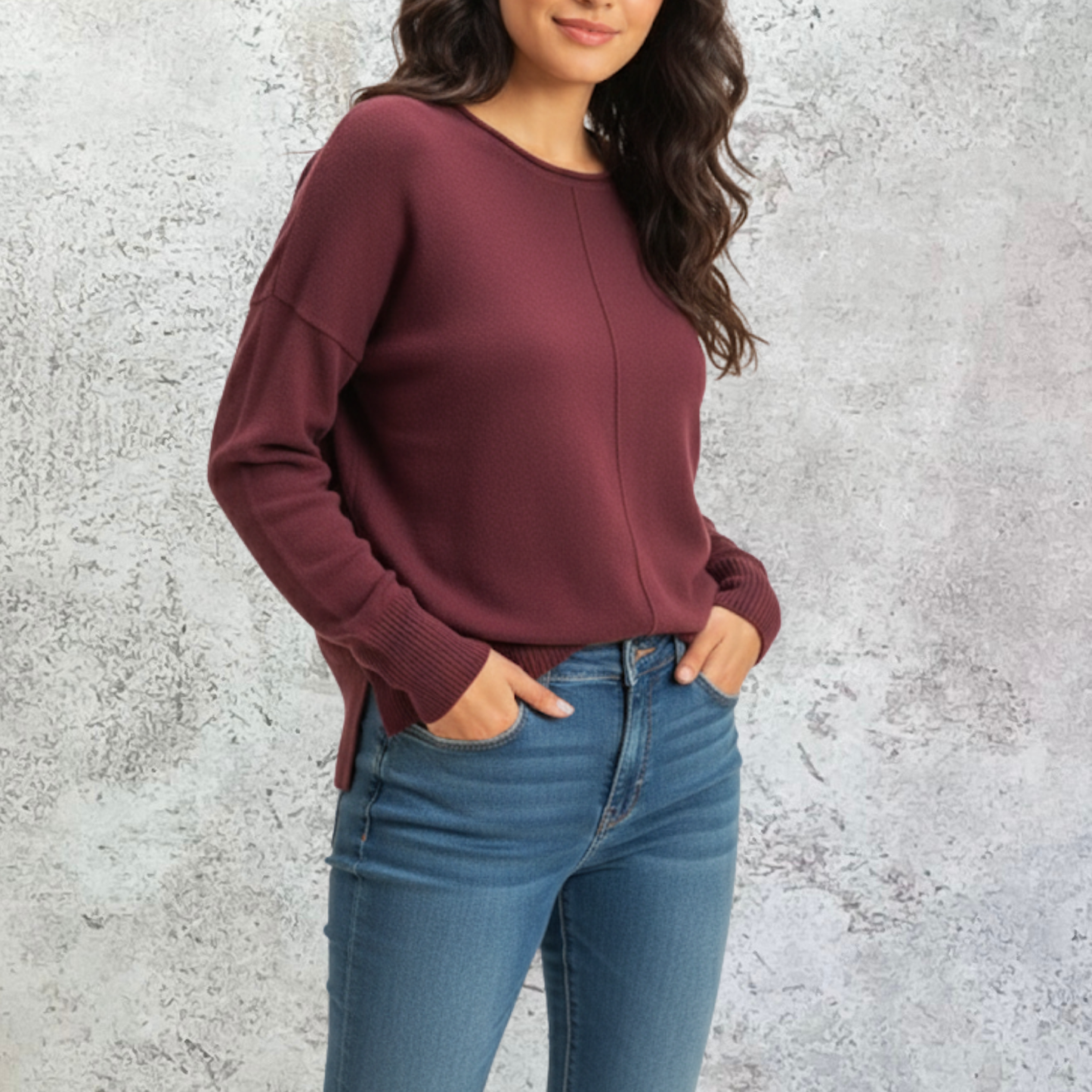 Suéter color cereza cuello redondo