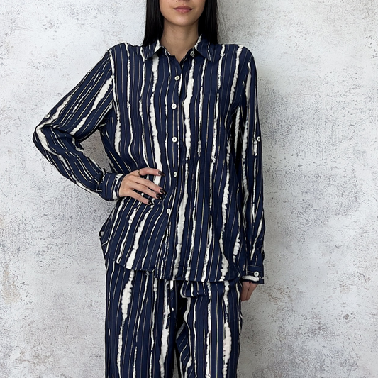 Conjunto estampado de hilo dorado azul