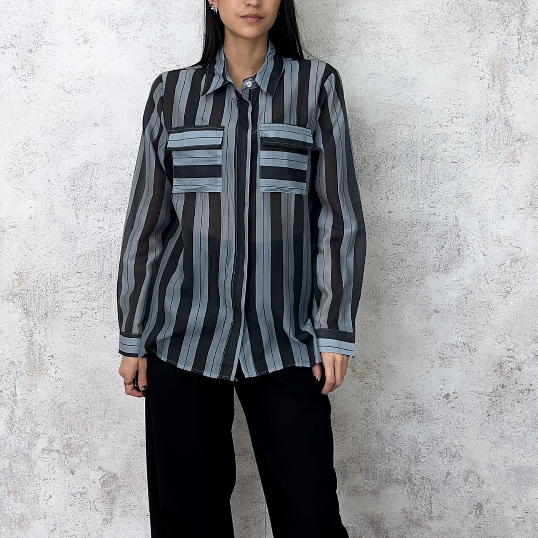 Camisa de gasa rayas azul con negro