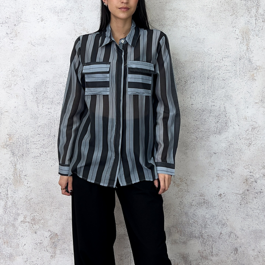 Camisa de gasa rayas azul con negro