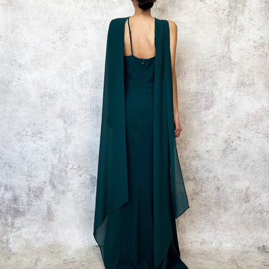 Vestido largo halter color teal