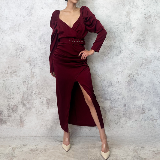 Vestido midi burgundy manga larga
