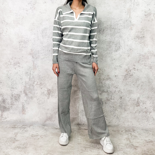 Set de punto gris rayado