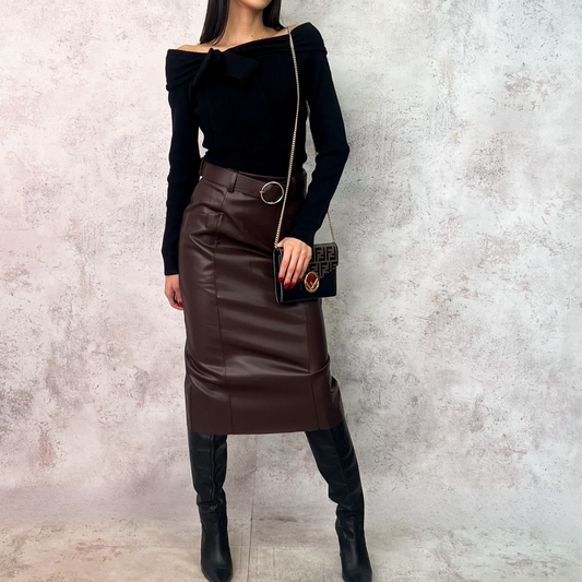 Falda en corte lápiz café