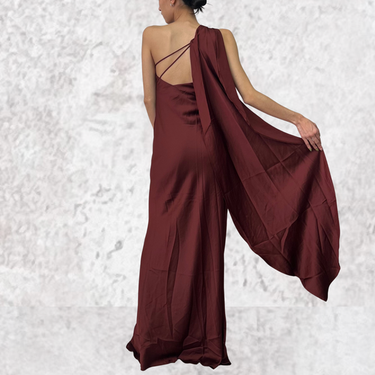 Vestido largo satinado terracota